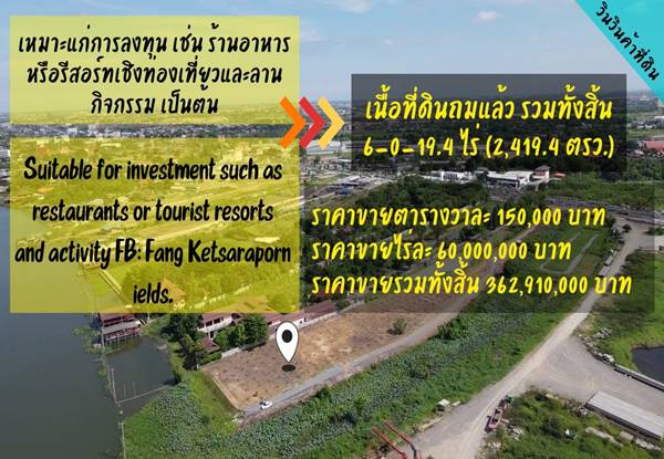 ขายที่ดินติดแม่น้ำเจ้าพระยา ติดถนนชัยพฤกษ์ ตำบลคลองพระอุดม จังหวัดนนทบุรี